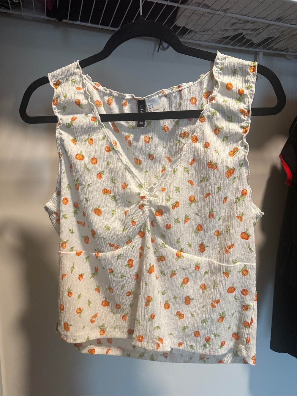 White Floral Knot-Front Sleeveless Top